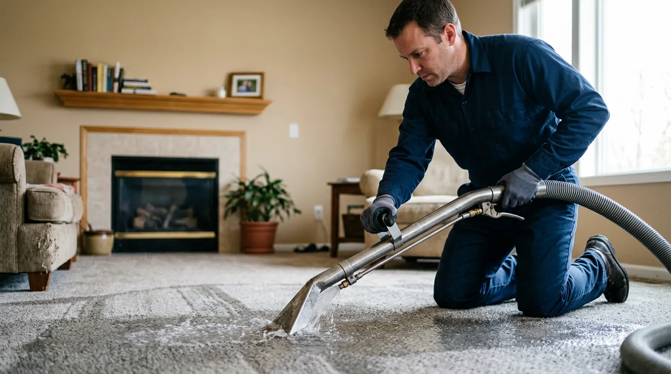 Water damage restoration technician working near Plymouth, NY